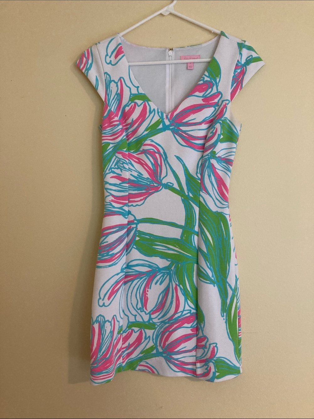Lilly Pulitzer White Mini Dress with Pink & Green Floral Design